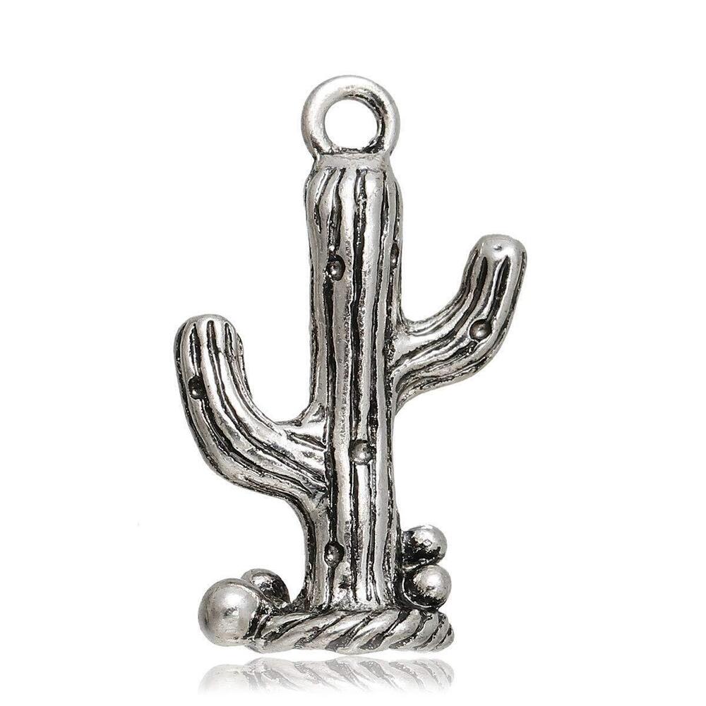 8498 5pc Antiqued Silver Alloy 3D Cactus Charms Pendants 22x14mm 7/8" x4/8"